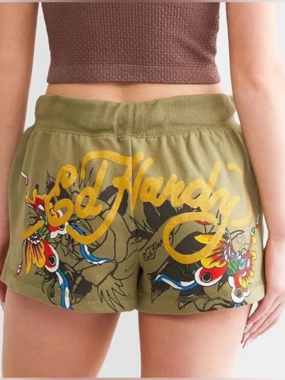 Ed Hardy Olive Green Women's Athletic Shorts